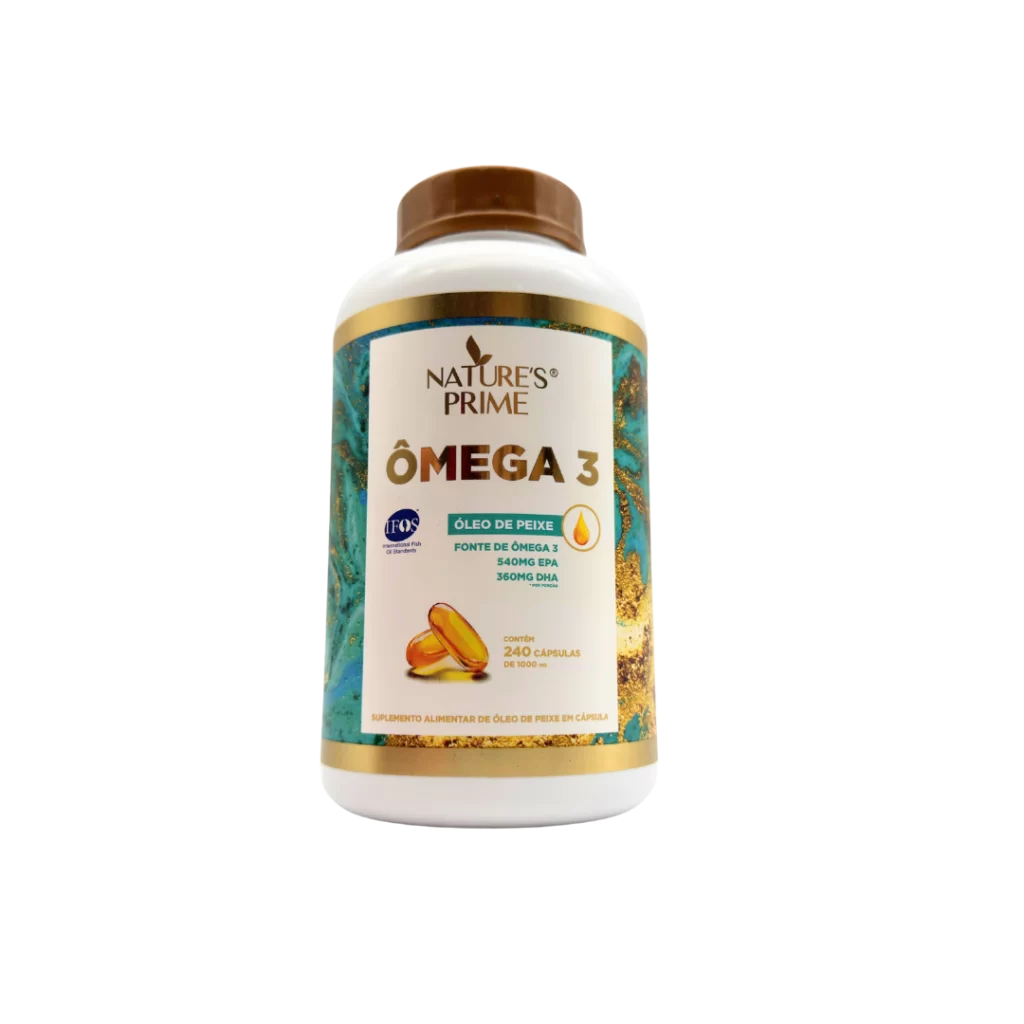 Frasco de ômega 3 Nature's Prime com 240 cápsulas